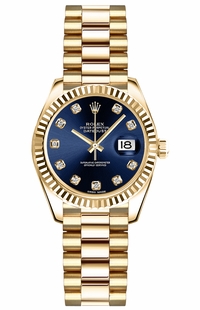 Rolex Lady-Datejust 26 Blue Diamond Dial Gold Watch 179178