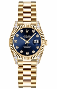 Rolex Lady-Datejust 26 Blue Diamond Dial Gold Women's Watch 179238
