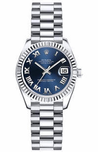 Rolex Lady-Datejust 26 Blue Roman Numeral Dial Watch 179179