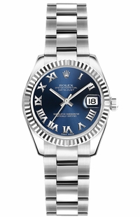 Rolex Lady-Datejust 26 Blue Roman Numeral Oyster Bracelet Watch 179174