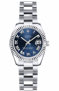 Rolex Lady-Datejust 26 Blue Roman Numeral Oyster Bracelet Watch 179179