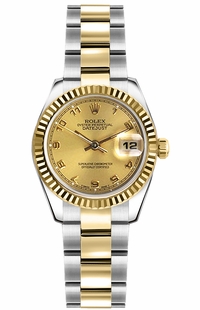 Rolex Lady-Datejust 26 Champagne Dial Steel & Gold Watch 179173