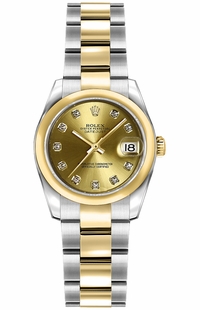 Rolex Lady-Datejust 26 Champagne Diamond Dial Oyster Women's Watch 179163