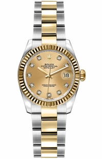 Rolex Lady-Datejust 26 Champagne Diamond Dial Watch 179173
