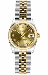 Rolex Lady-Datejust 26 Champagne Diamond Dial Women's Watch 179163