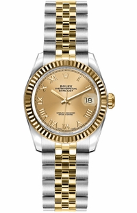 Rolex Lady-Datejust 26 Champagne Roman Numeral Jubilee Bracelet Watch 179173