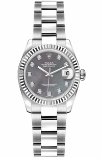 Rolex Lady-Datejust 26 Diamond Dial Fluted Bezel Women's Watch 179174