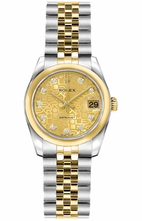 Rolex Lady-Datejust 26 Diamond Gold Steel Women's Watch 179163