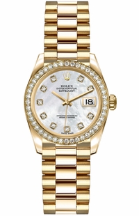 Rolex Lady-Datejust 26 Mother of Pearl Diamond Dial Gold Watch 179138