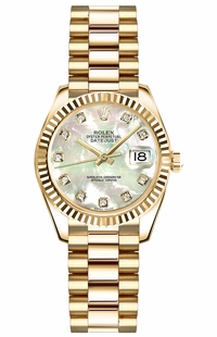 Rolex Lady-Datejust 26 Mother of Pearl Diamond Gold Watch 179178