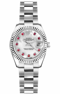 Rolex Lady-Datejust 26 Mother of Pearl Ruby Oyster Bracelet Watch 179174
