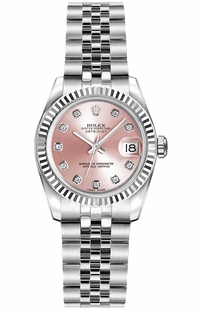 Rolex Lady-Datejust 26 Pink Diamond Dial Fluted Bezel Women's Watch 179174