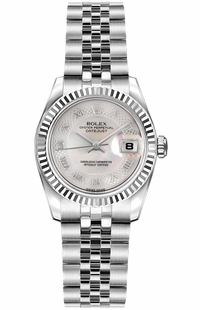 Rolex Lady-Datejust 26 Pink Mother of Pearl Roman Numeral Watch 179174