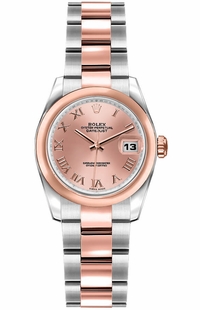 Rolex Lady-Datejust 26 Pink Roman Dial Gold & Steel Women's Watch 179161-0065