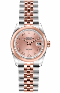 Rolex Lady-Datejust 26 Pink Roman Dial Rose Gold & Steel Women's Watch 179161
