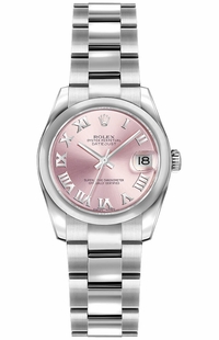 Rolex Lady-Datejust 26 Pink Roman Numeral Oyster Bracelet Watch 179160
