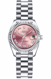 Rolex Lady-Datejust 26 Pink Roman Numeral President Bracelet Watch 179179