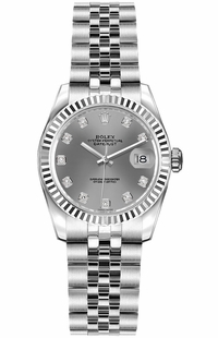 Rolex Lady-Datejust 26 Rhodium Grey Diamond Dial Watch 179174