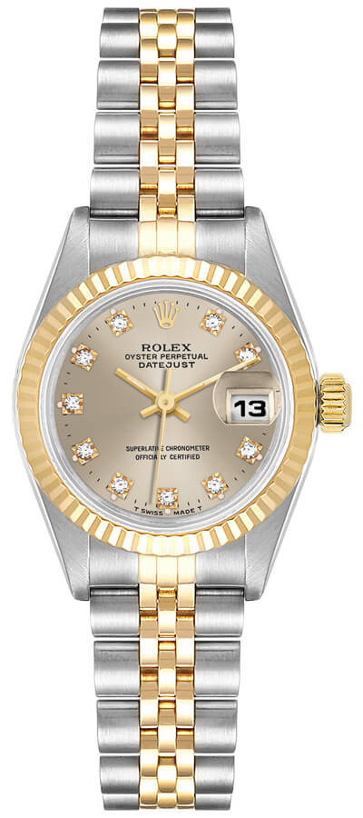 69173 Rolex Lady-Datejust 26 Silver Diamond Dial Womens Watch