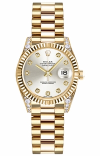 Rolex Lady-Datejust 26 Silver Diamond Dial Gold Women's Watch 179238