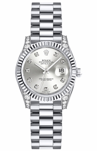 Rolex Lady-Datejust 26 Silver Diamond Dial Gold Women's Watch 179239
