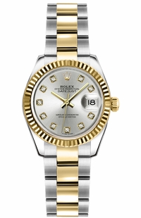 Rolex Lady-Datejust 26 Silver Diamond Dial Watch 179173