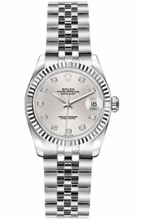 Rolex Lady-Datejust 26 Silver Diamond Dial Watch 179174-0031