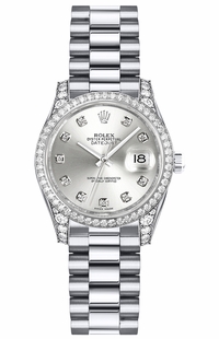 Rolex Lady-Datejust 26 Silver Diamond Dial White Gold Women's Watch 179159