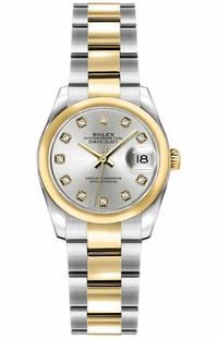 Rolex Lady-Datejust 26 Silver Diamond Dial Women's Watch 179163