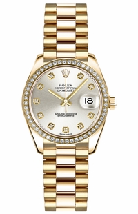 Rolex Lady-Datejust 26 Silver Diamond Gold Watch 179138