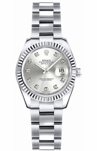 Rolex Lady-Datejust 26 Silver Diamond Oyster Bracelet Watch 179179