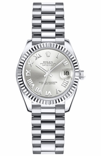 Rolex Lady-Datejust 26 Silver Roman Numeral Dial Gold Watch 179179