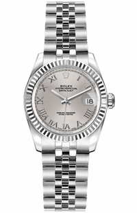 Rolex Lady-Datejust 26 Silver Roman Numeral Dial Ladies Watch 179174