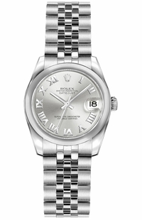Rolex Lady-Datejust 26 Silver Roman Numeral Dial Steel Watch 179160-0036