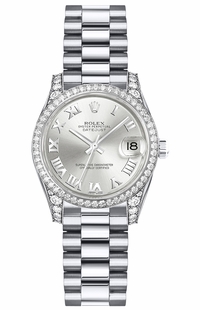 Rolex Lady-Datejust 26 Silver Roman Numeral Gold Women's Watch 179159