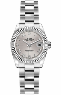 Rolex Lady-Datejust 26 Silver Roman Numeral Oyster Bracelet Watch 179174