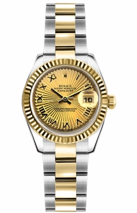 Rolex Lady-Datejust 26 Solid 18K Gold Fluted Bezel Watch 179173
