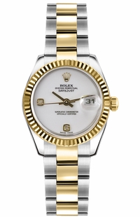 Rolex Lady-Datejust 26 White Dial Gold & Steel Watch 179173