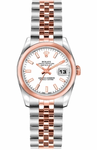 Rolex Lady-Datejust 26 White Dial Rose Gold & Steel Women's Watch 179161