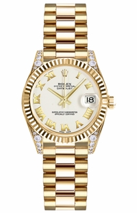 Rolex Lady-Datejust 26 White Dial Yellow Gold Women's Watch 179238