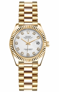 Rolex Lady-Datejust 26 White Diamond Dial Gold Watch 179178