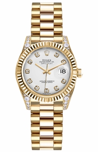 Rolex Lady-Datejust 26 White Diamond Dial Gold Women's Watch 179238
