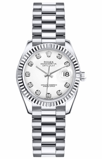 Rolex Lady-Datejust 26 White Diamond Dial President Bracelet Watch 179179