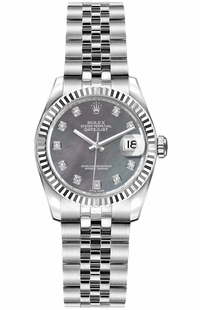 Rolex Lady-Datejust 26 White Gold Fluted Bezel Women's Swiss Watch 179174