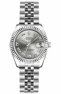 Rolex Lady-Datejust 26 White Gold Fluted Bezel Women's Watch 179174