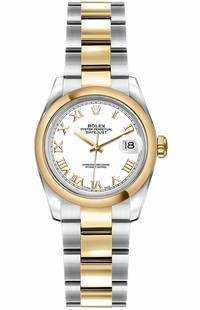 Rolex Lady-Datejust 26 White Roman Numeral Dial Women's Watch 179163