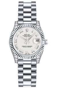 Rolex Lady-Datejust 26 White Roman Numeral Gold Women's Watch 179239