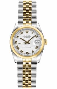 Rolex Lady-Datejust 26 White Roman Numeral Jubilee Women's Watch 179163