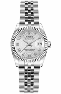 Rolex Lady-Datejust 26 Women's White Gold Fluted Bezel Watch 179174