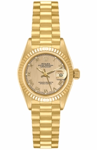 Rolex Lady-Datejust 26 Yellow Gold President Bracelet Women's Watch 69178